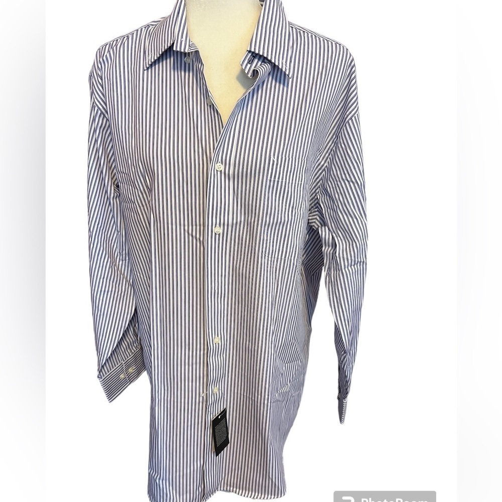 NWT Tommy Hilfiger Stripe Button Long Sleeve Shirt Cotton 16 32/33